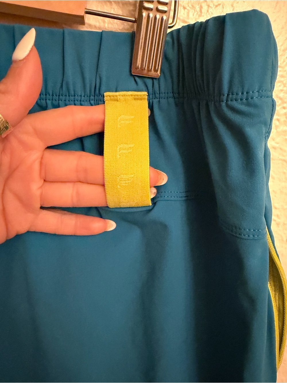 Fabletics Teal Athletic Shorts with Yellow Drawstring - Picture 8 of 9
